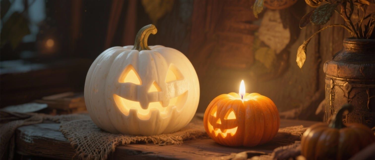 Cozy Pumpkin Candles Glowing in Warm Golden Light