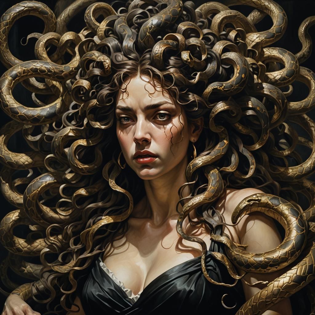 Medusa on Dark Throne: A Haunting Oil Painting
