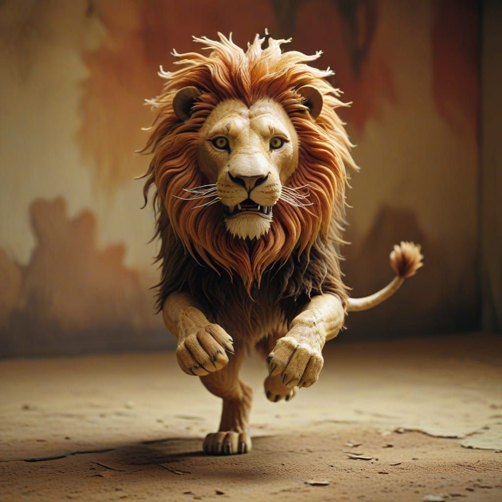 Vibrant Claymation Lion in Whimsical Motion
