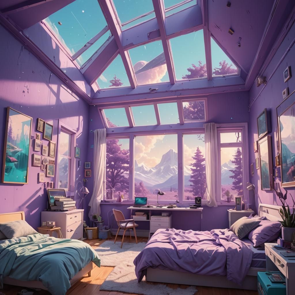 Purple Bedroom in Sci-Fi Digital Matte Painting