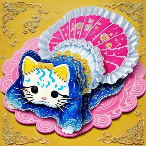 Hello Kitty as Rococo Maneki Neko in Impasto