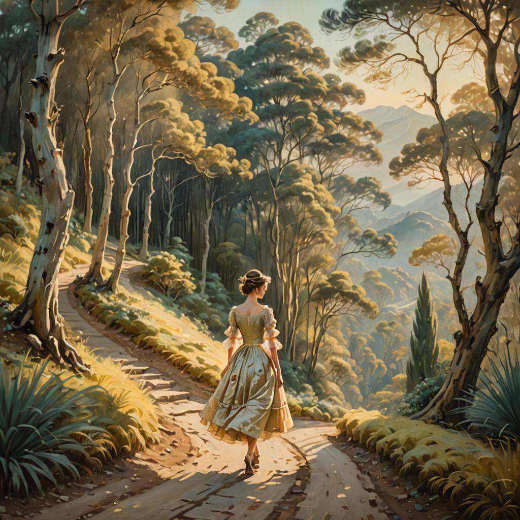 Rococo Landscape with Girl on Winding Path