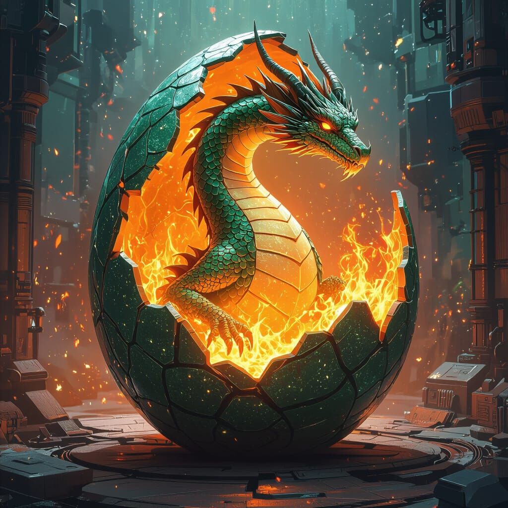 Jade Dragon Emerges From Glittering Egg