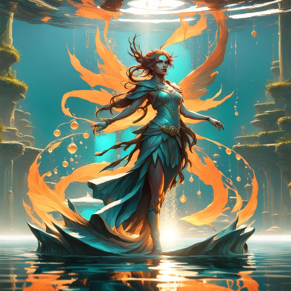Fae Woman on Water: Hyperdetailed Concept Art