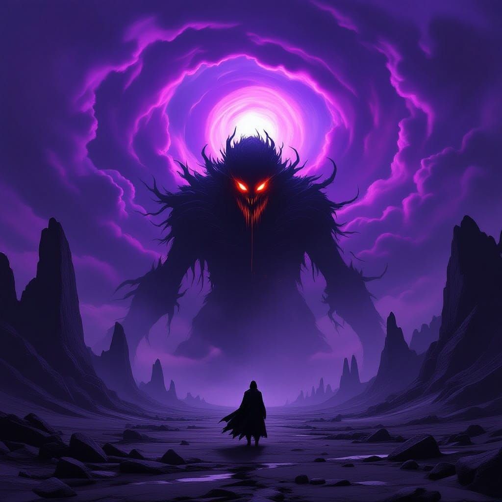 Monstrous Shadow Entity in Desolate Wasteland