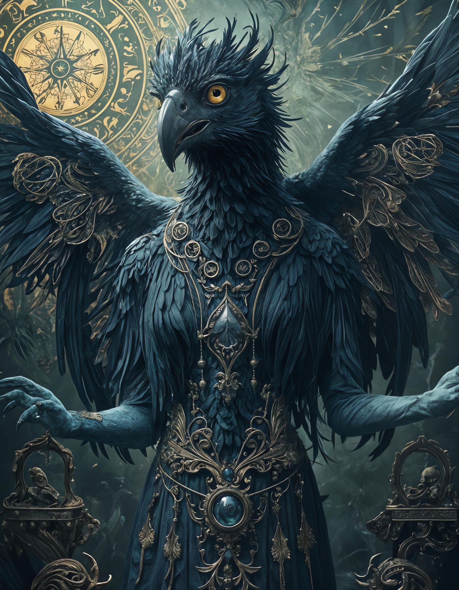 Surreal Woman with Bird Features in Digital Art