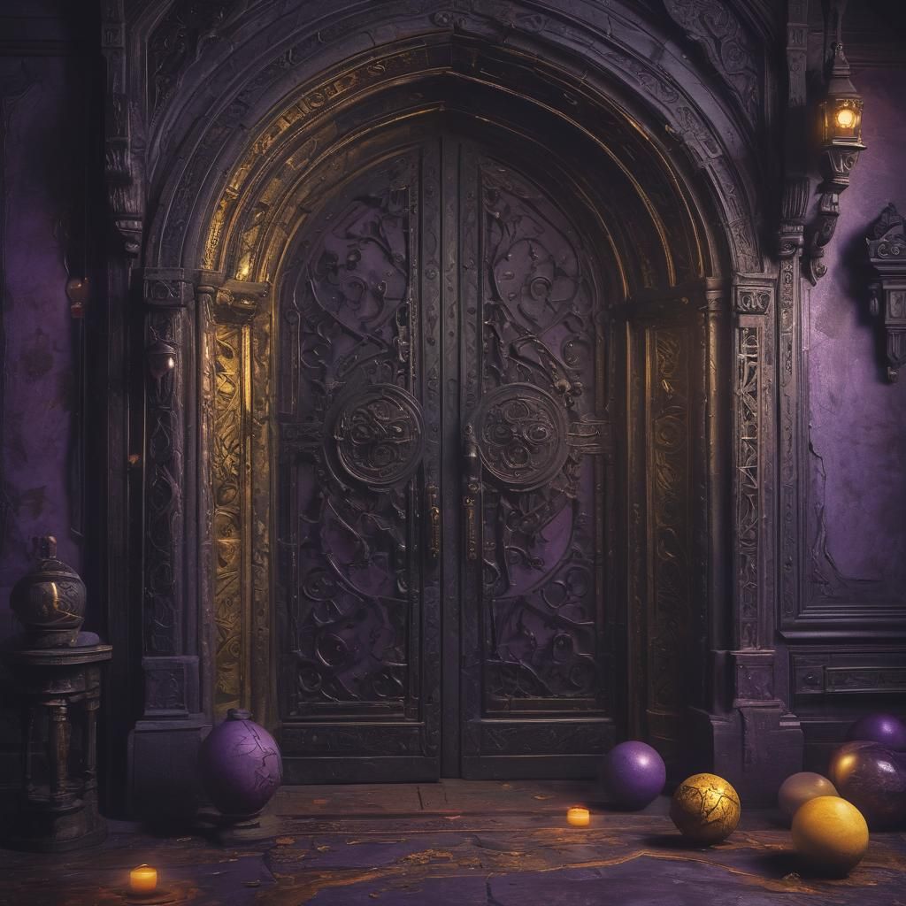 Mystical Chamber with Gothic Door: Dark Fantasy Art