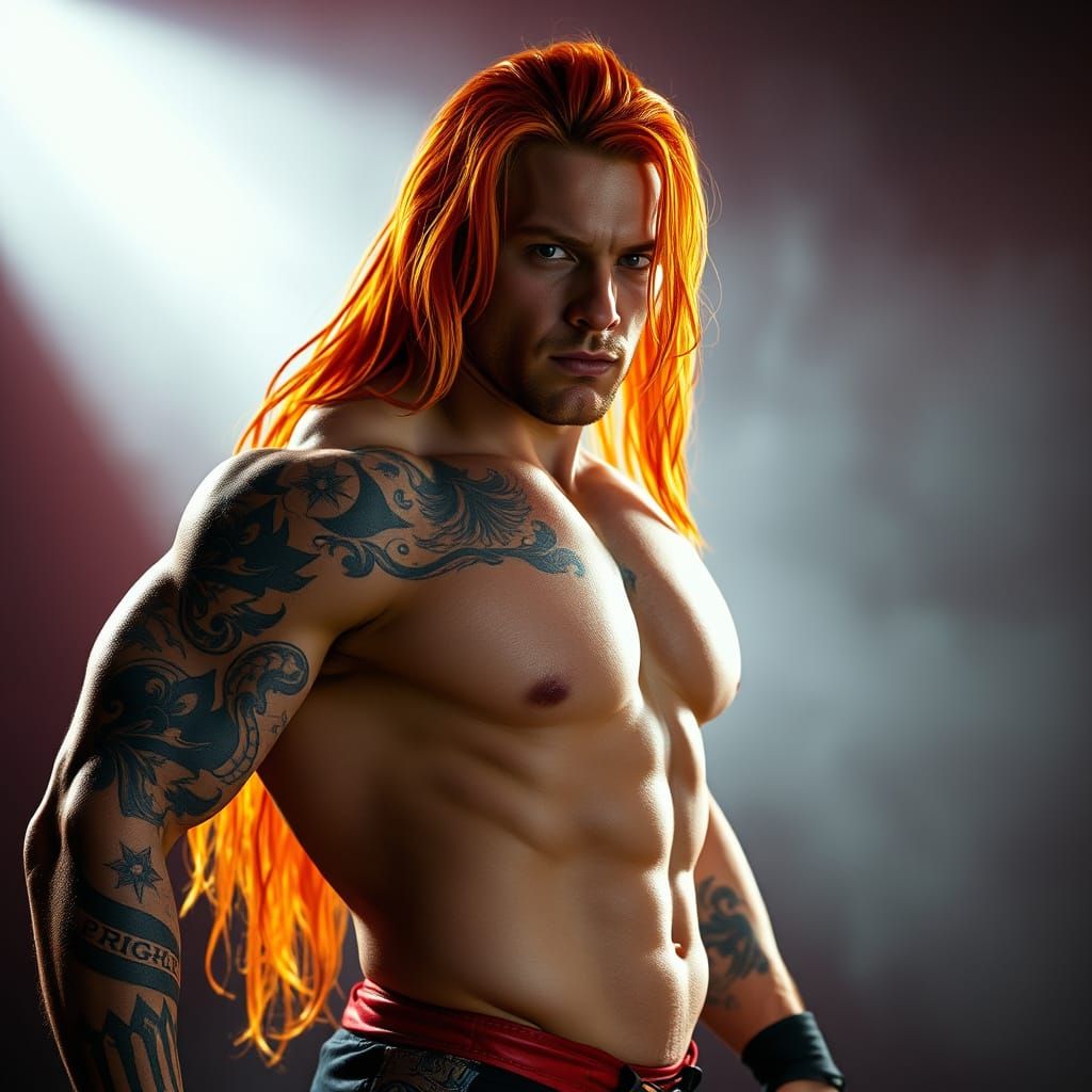 Muscular Wrestler in Cyberpunk Aesthetic