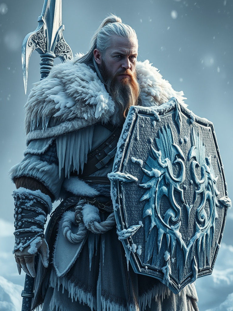 Ice Viking Warrior in Frozen Landscape