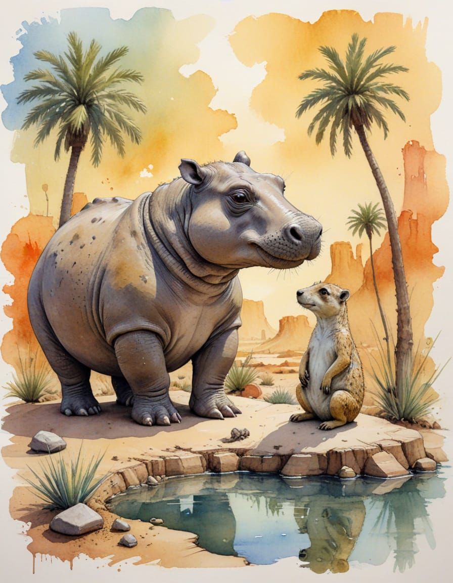 Hippo and Meerkat Friends by Oasis in Sketch Art