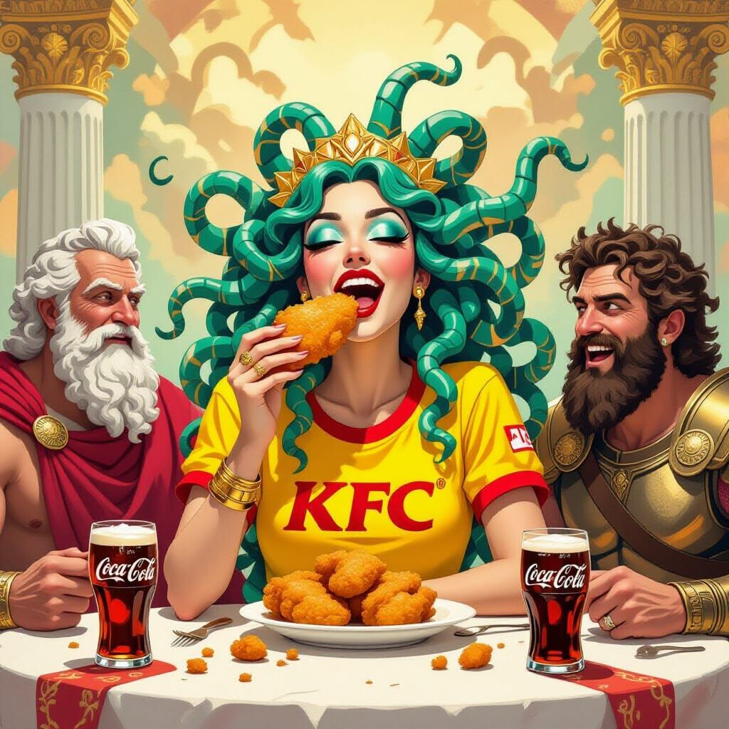 Medusa at KFC with Mythological Figures