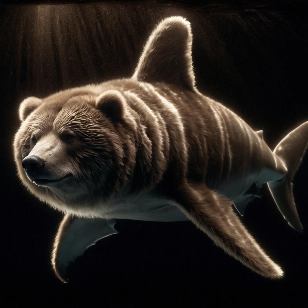 Kodiak Bear-Shark Hybrid in Bioluminescent Ocean