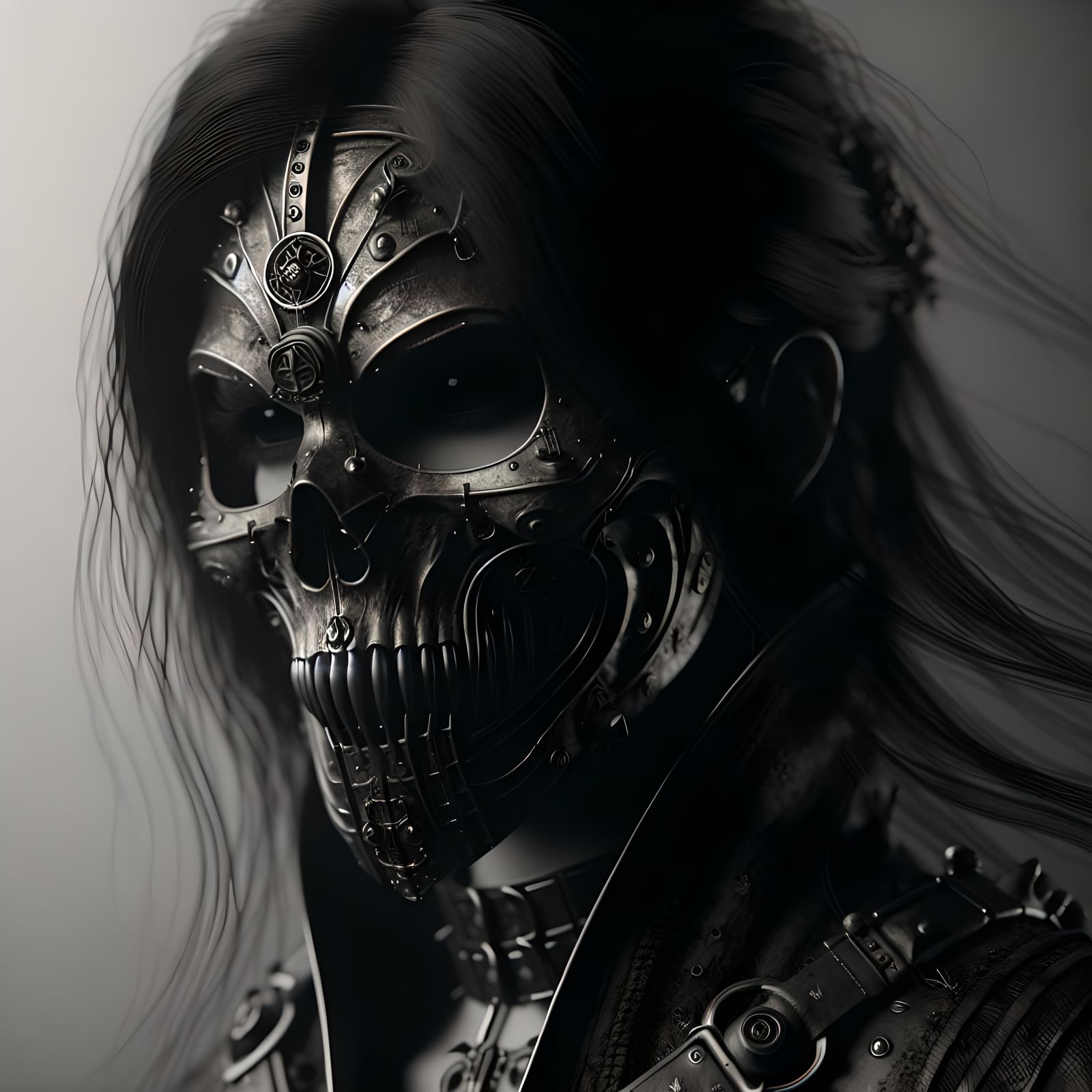 Ominous Woman in Death Mask: Dystopian Photorealistic Portra...