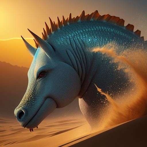 Dosgaleos Sand-Fish in Desert, Beksiński-Inspired Digital Ar...