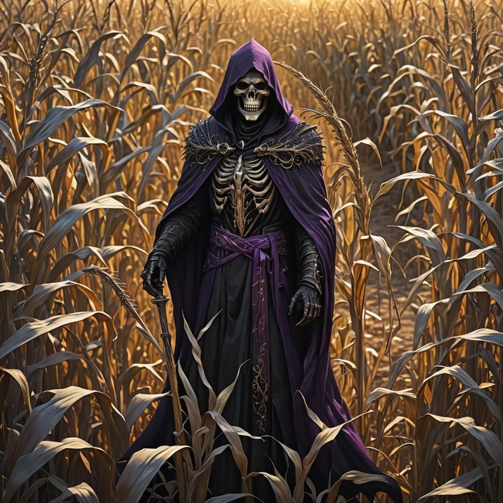 Grim Reaper in Cornfield: Gothic Fantasy Art
