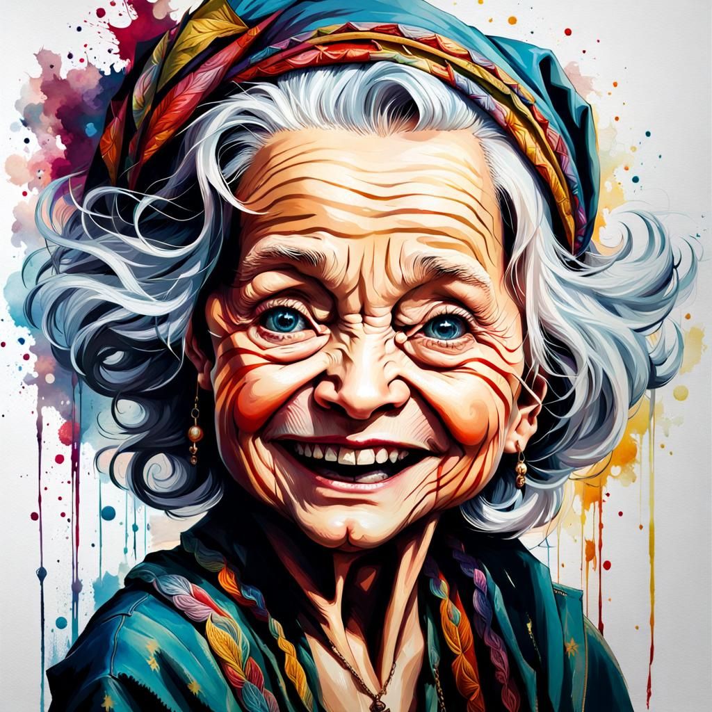 Chibi Granny Portrait in Ultra Detailed Fine Art
