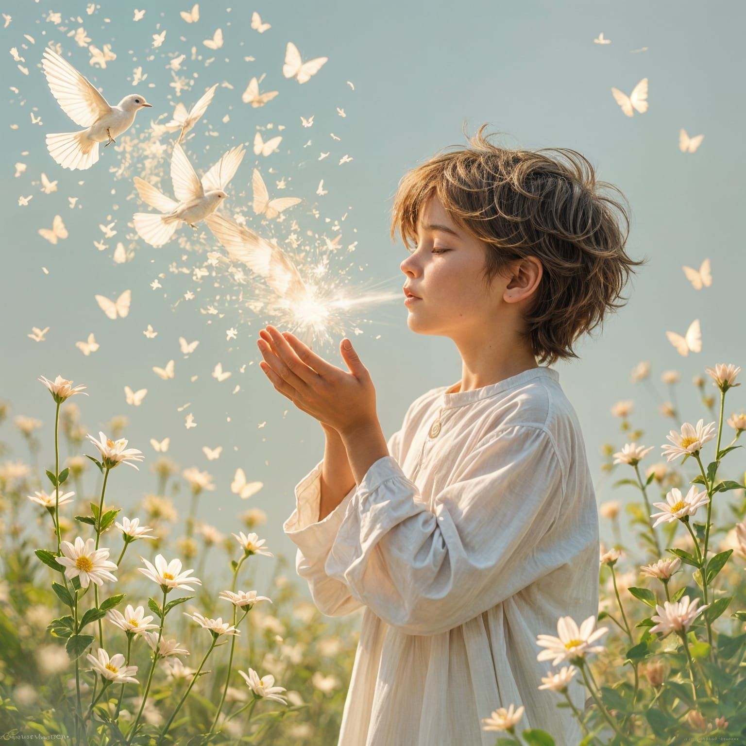Boy Conjures Magical Dust into Birds and Flowers