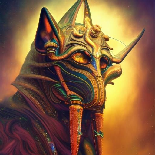 Fractal Anubis in Iridescent Colors