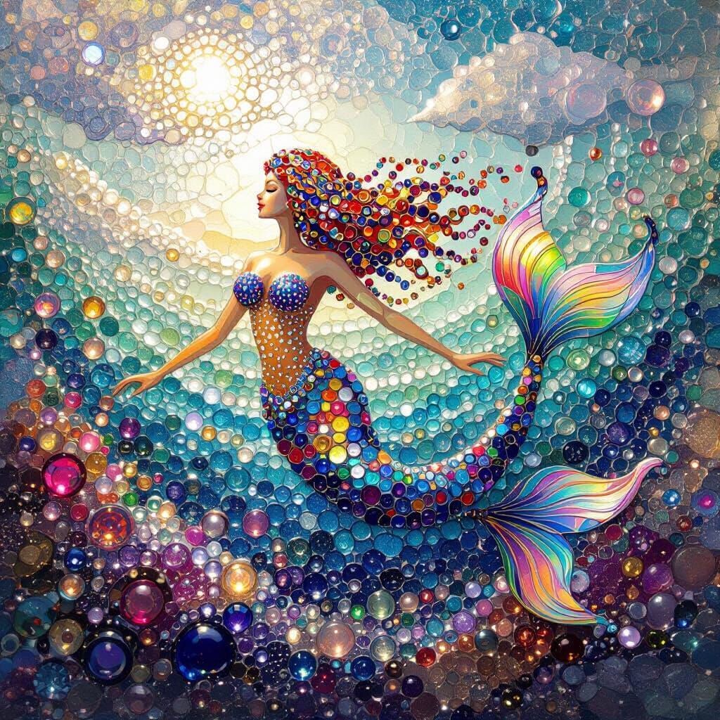 Glass Bead Mermaid in Iridescent Ocean