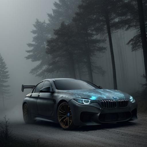 BMW Race Car in Mystical Dark Fantasy Forest