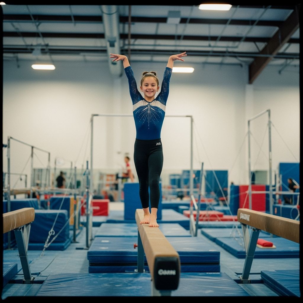 Girl on Balance Beam in Cinematic Film Style