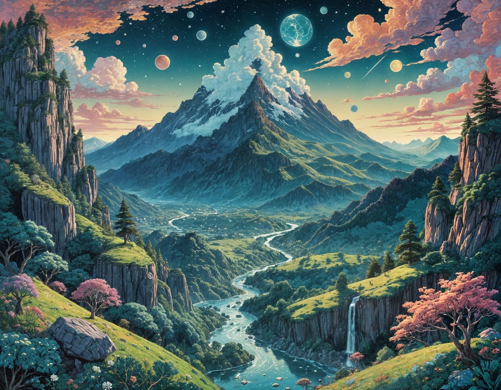 Dreamy Diamond Landscape with Enchanted Terrain