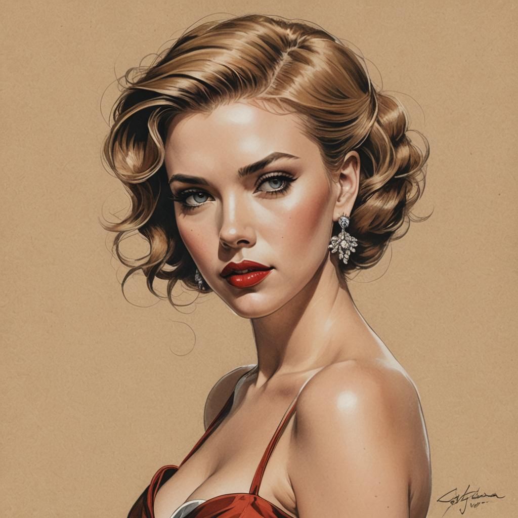 Glamorous Pin-Up Girl in Vargas Style Sketch