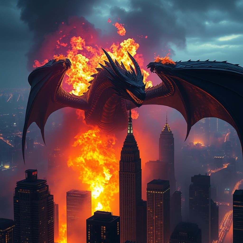 Dark Fantasy Dragon Devastation in NYC