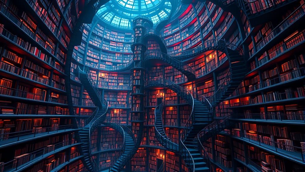 Epic Multidimensional Library in Hyperrealistic Surrealism