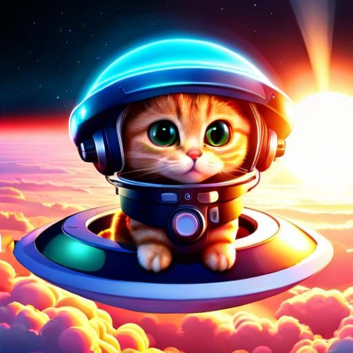 Adorable Cat Piloting a UFO in Animation Style