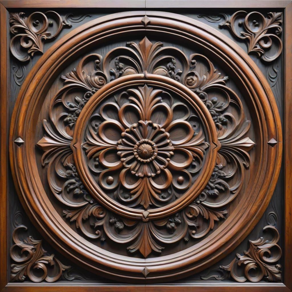 Elegant Mahogany Panel in Rococo Style with Bokeh Effect