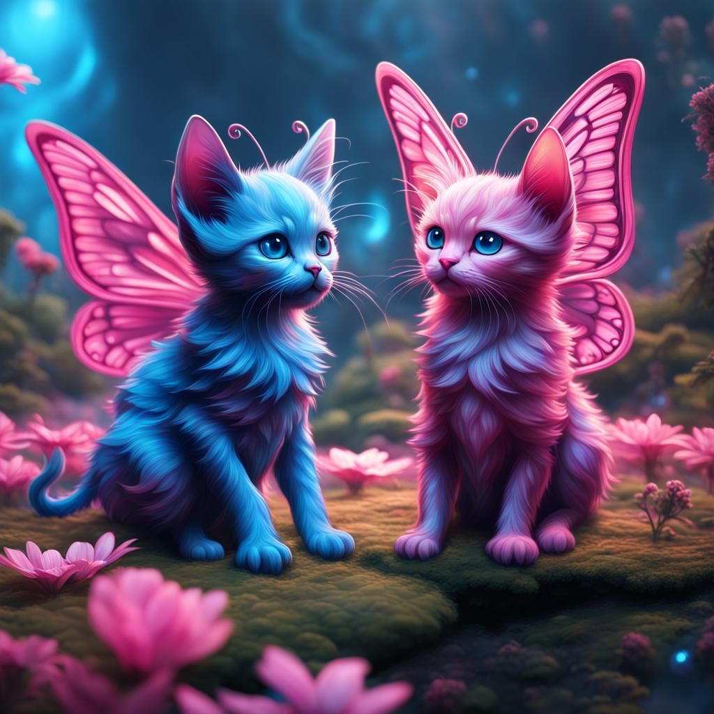 Kitten Fairies in Butterfly World: Fantasy Concept Art