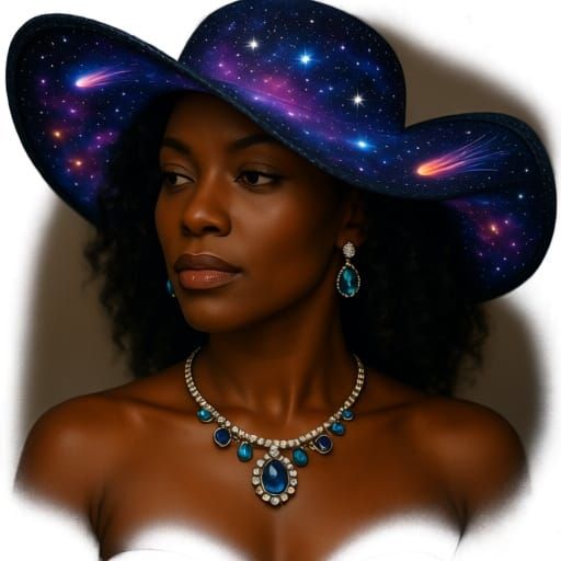 African Woman in Cosmic Star Dust Hat