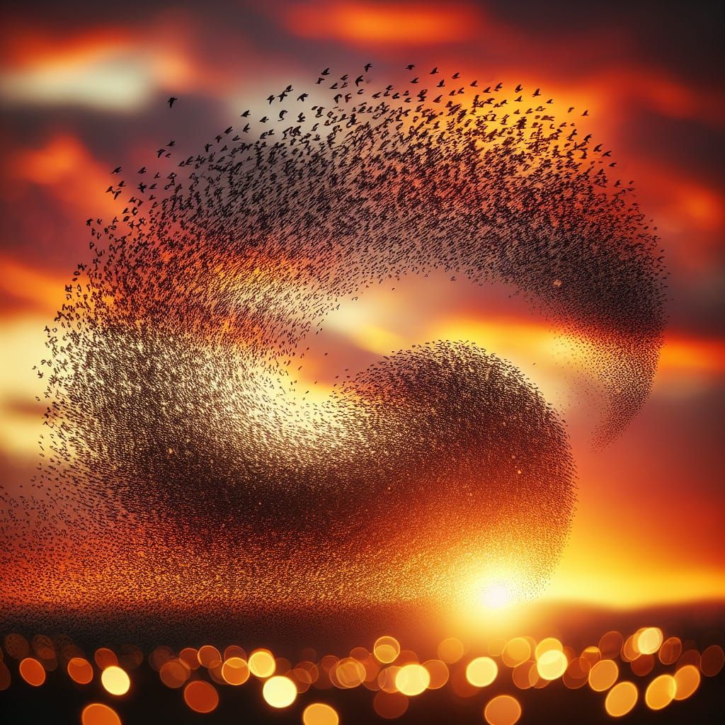Breathtaking Starling Murmuration at Sunset