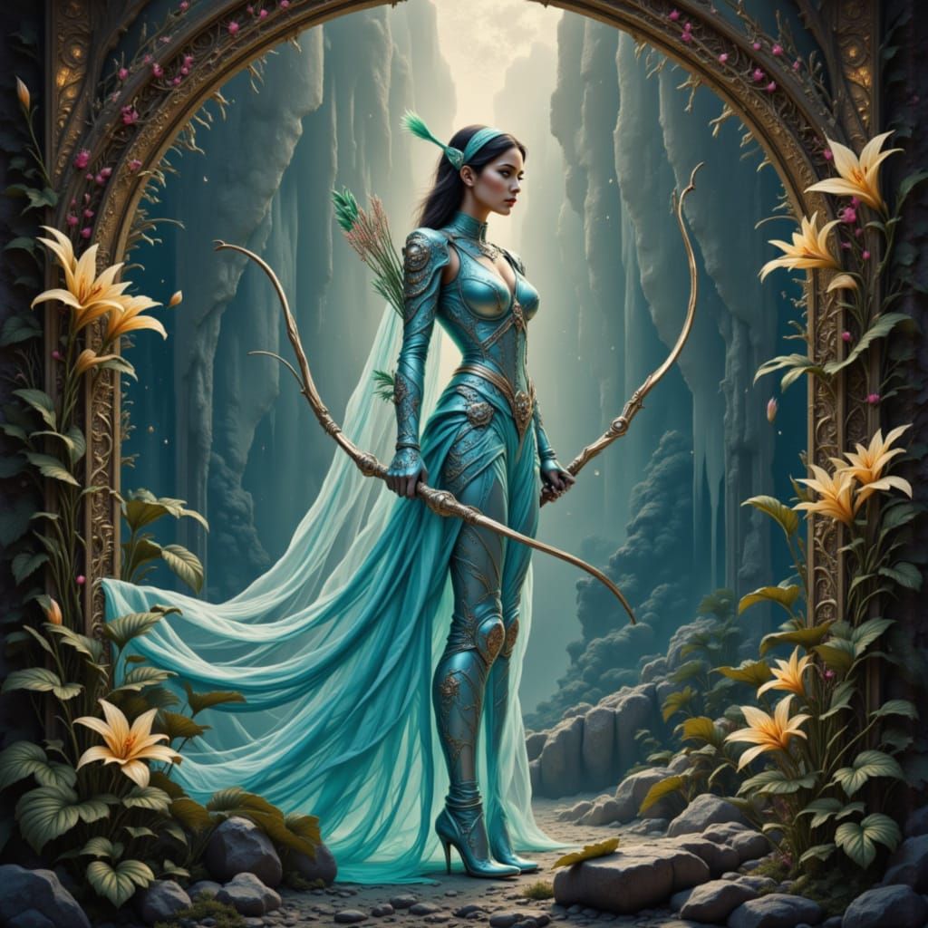 Futuristic Robin Hood Jennyfer Connelly in Desert Landscape