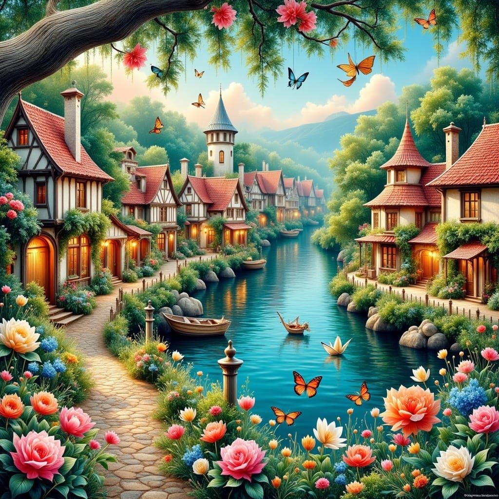 Enchanting European Town in Impressionist Style