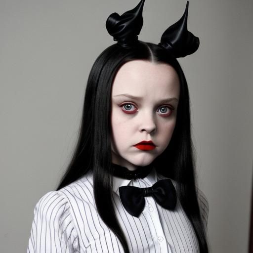 Wednesday Addams Portrait with Red Bow