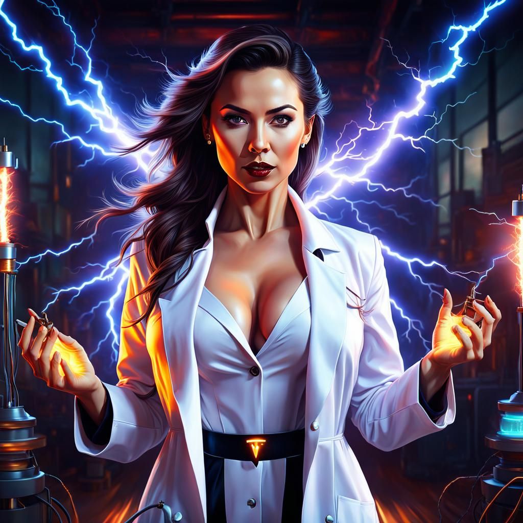 Woman Grips Tesla Coils in Hyperrealistic Digital Art