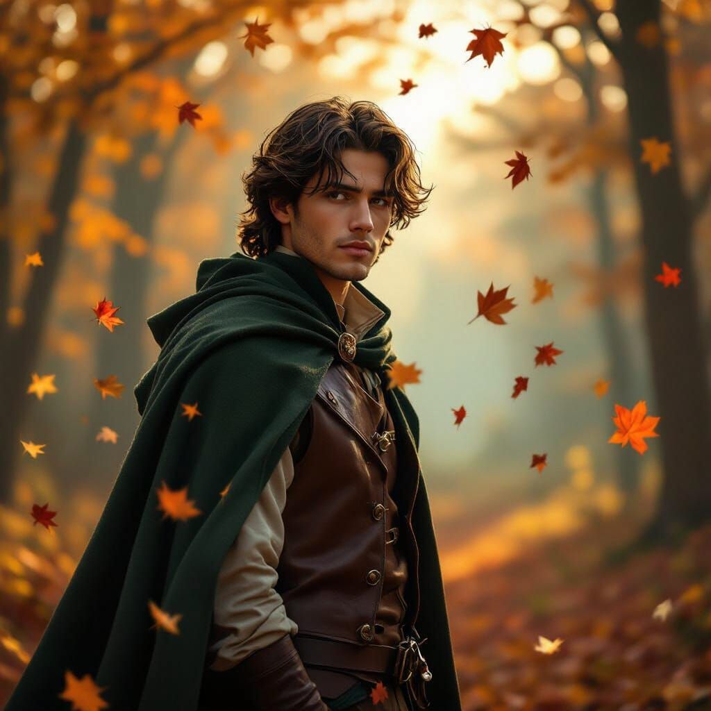 Man in Autumn Forest Wanderer Style