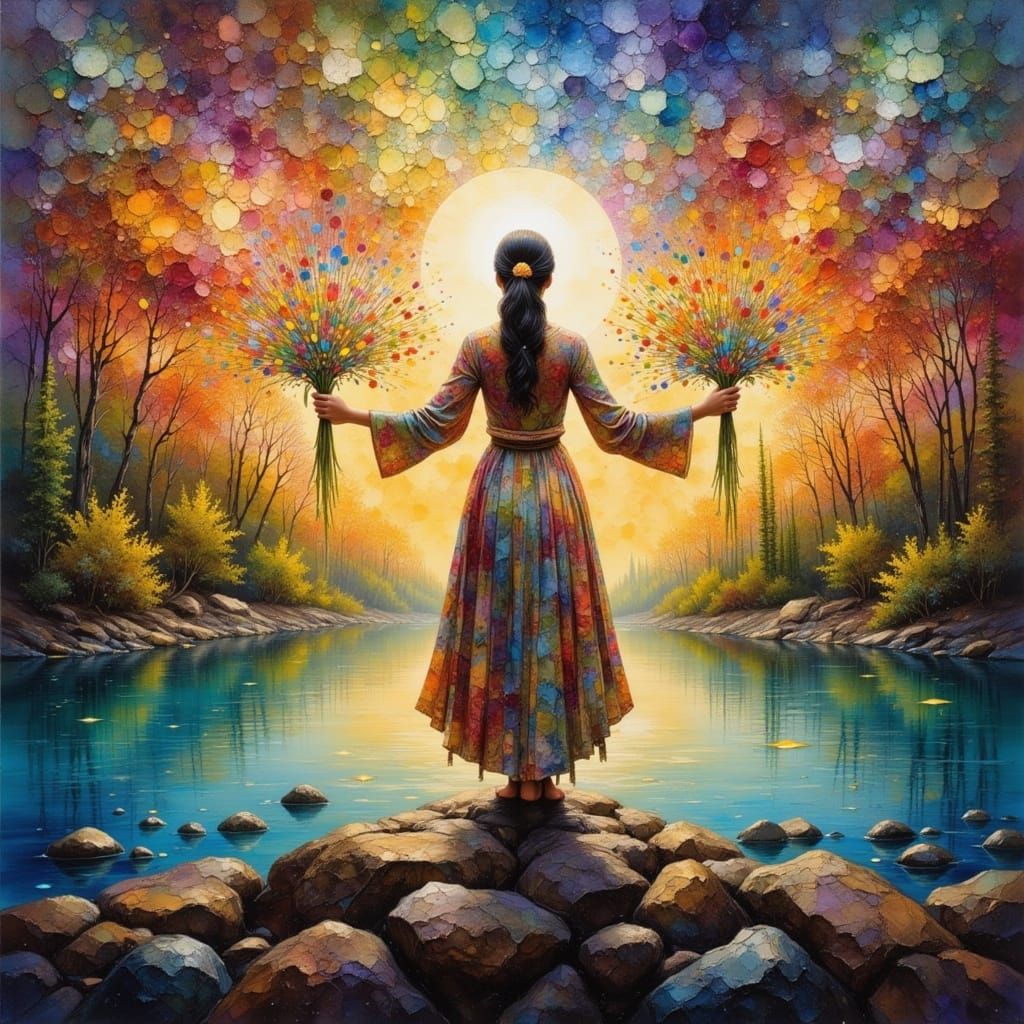 Serene Landscape Painting with Textured Brushstrokes