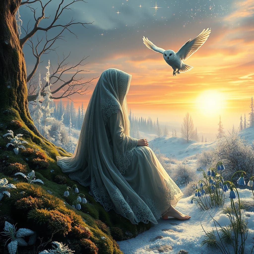 Enchanted Figure in Luminous Landscape