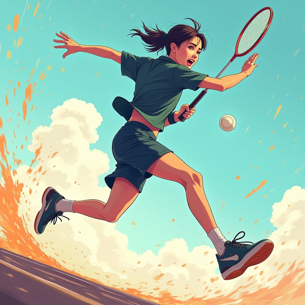 Cyberpunk-Inspired Badminton Player in a Dynamic Manga-Style...