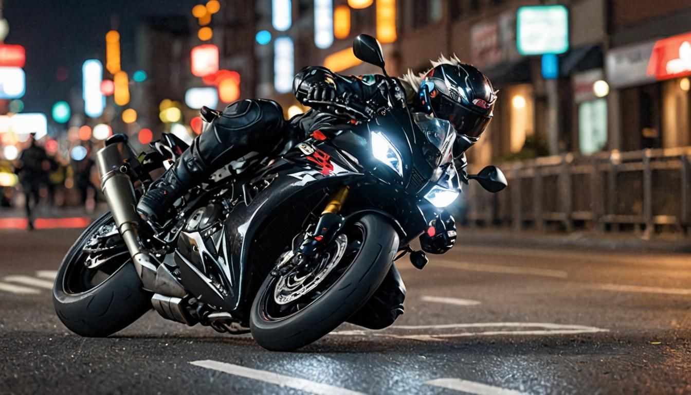 Werewolf Biker on Suzuki in Hyperrealistic Style