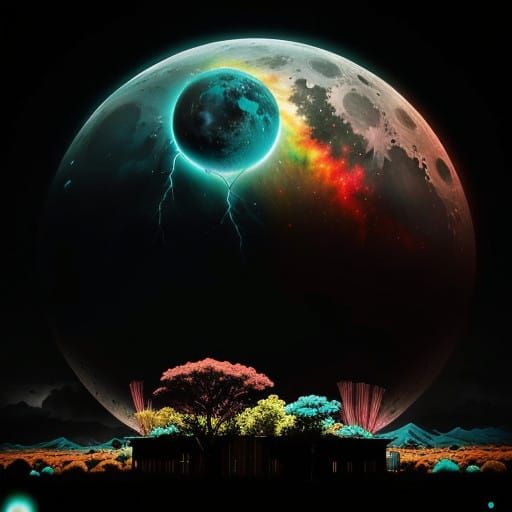 Vibrant Gas Giant Rises Over Iridescent Eucalyptus Savannah