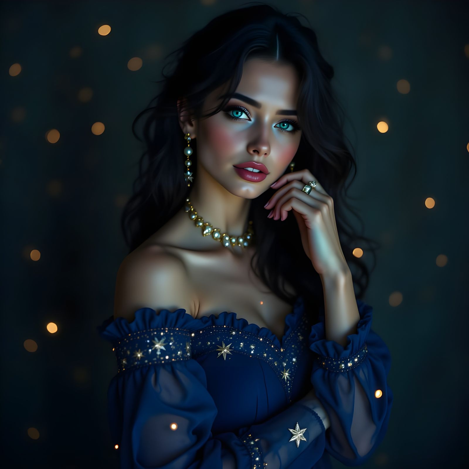 Hyperrealistic Norse Goddess in Midnight Ballgown