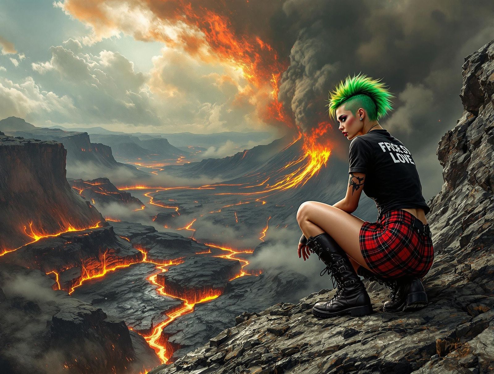 Punk Rock Rebel Stands Tall in a Dark Apocalyptic Landscape