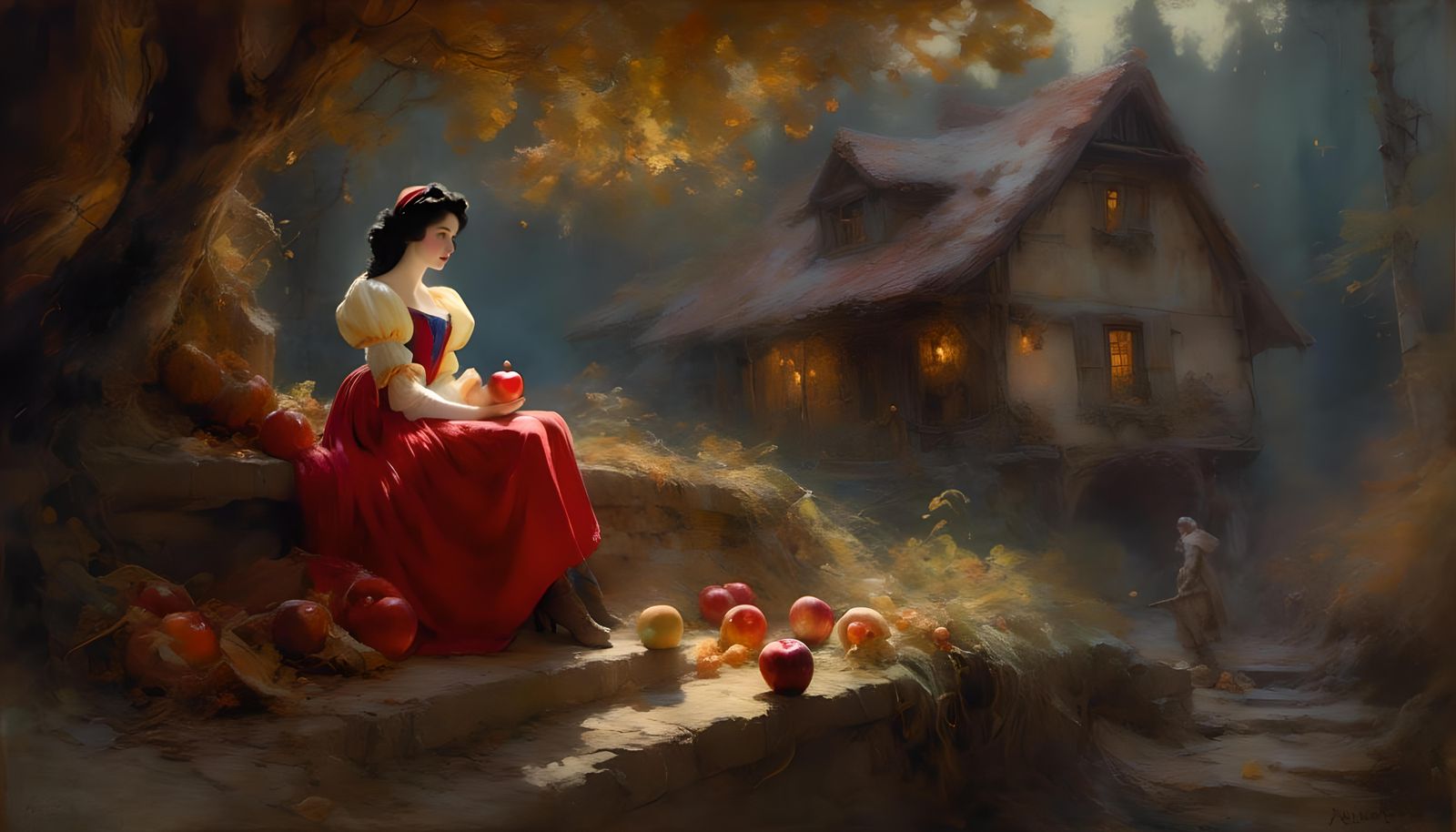 Snow White and the Hag in Oil Painting Style