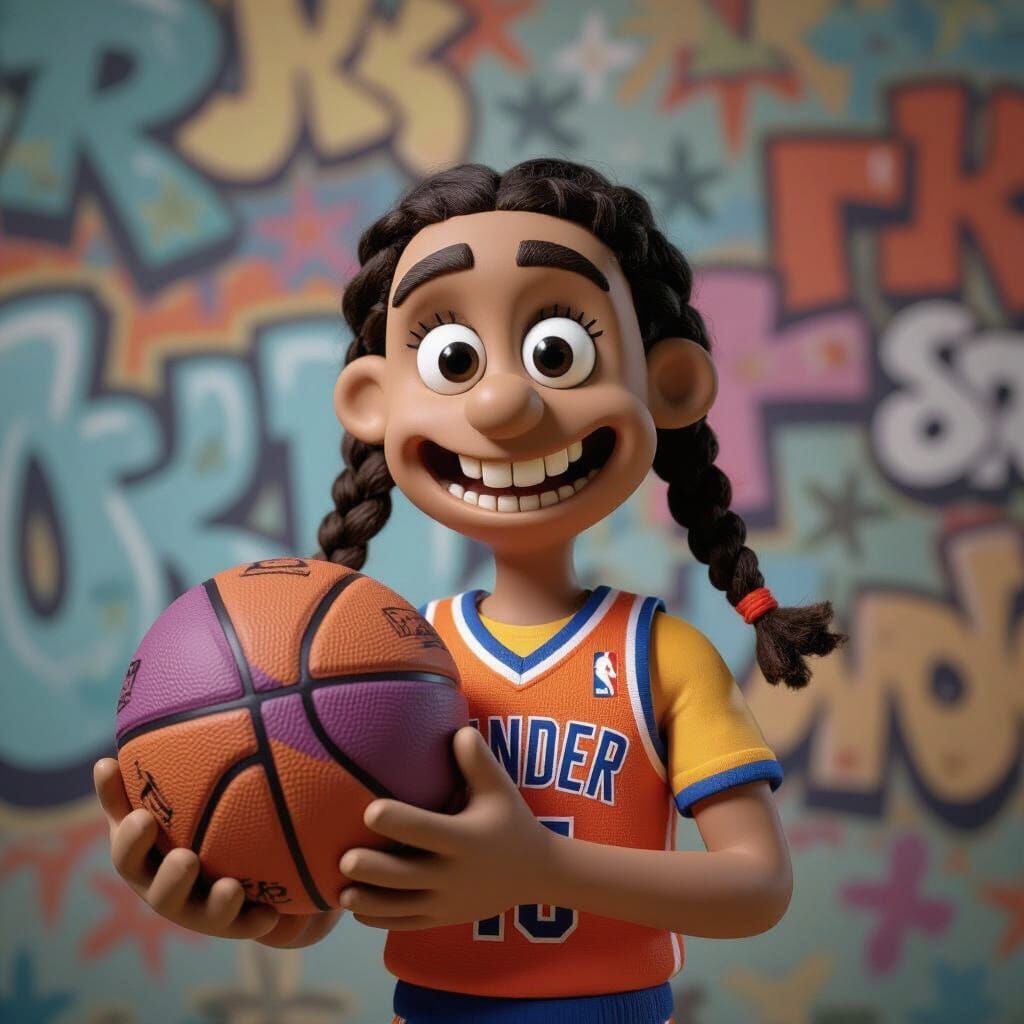 Claymation Boy in Thunder Jersey Holding Basketball