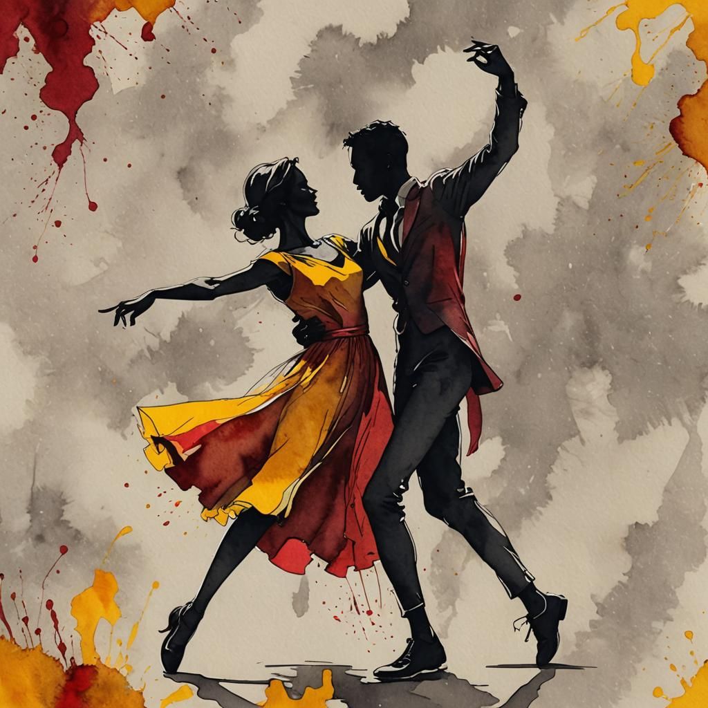 Monochromatic Dancing Couple in Pen and Ink