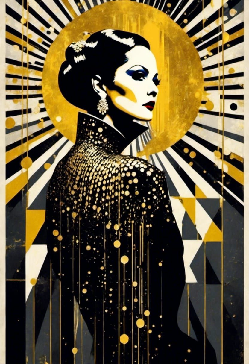 Art Deco Matrix: Black, White, and Gold Illustration